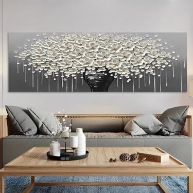 Imagem de Flores brancas em vaso com pingos arte de parede em tela rústica vintage - Pôster sem moldura de 30,5 x 91,4 cm - Ideia de presente para decoração de casa e escritório para sala de estar, quarto