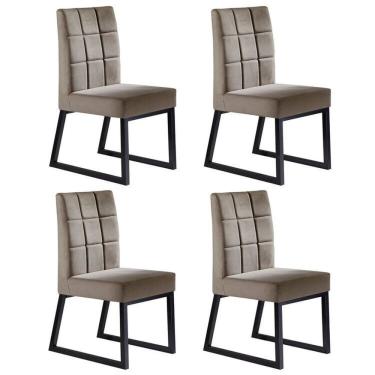 Imagem de Kit 4 Cadeiras de Veludo Pés Metálicos Bege Caramelo para Sala de Jantar Genova Bege Caramelo/Preto