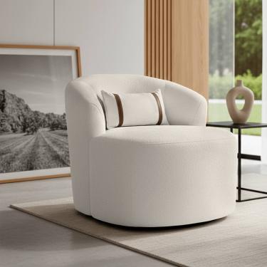 Imagem de Puff Poltrona Decorativa Orgânica Roma Sala Bouclé Com Almofada