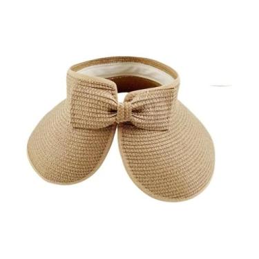 Imagem de Chapéu De Palha Feminino Dobrável De Aba Larga Com Laço Para Praia E P