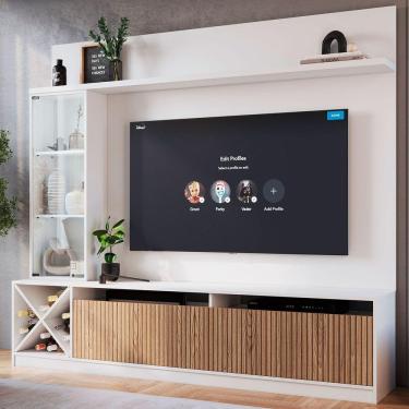 Imagem de Estante para TV Até 60 Polegadas Capri 3 Portas Branco/Brise - Quiditá Móveis