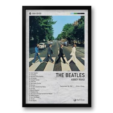 Imagem de Genérico Quadro Abbey Road - The Beatles 40x60cm Retrô Vinil Fosco Acetinado, Madeira de Pinus, Preto Fosco, Corredor