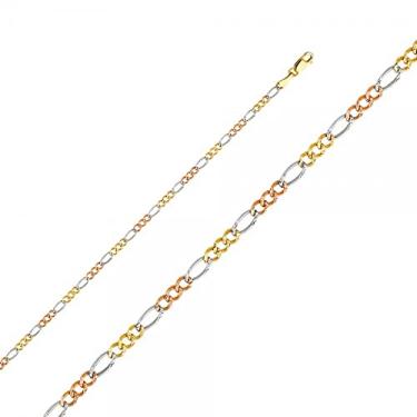 Imagem de Corrente côncava Fígaro 3+1 em ouro 14K 3 cores 2,6 mm - Comprimento: 18 cm, Phoebe dourado, não conhecido