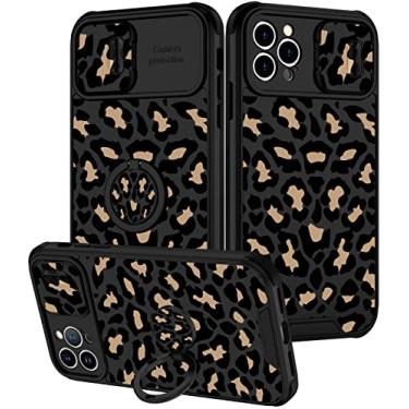 Imagem de Goocrux (2 em 1 para iPhone 12 Pro Capa leopardo para mulheres meninas capa de telefone estampa de onça design animal com capa de câmera deslizante + suporte de anel bonito padrão preto capas femininas para iPhone 12Pro 6,1 polegadas