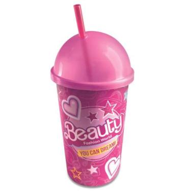 Imagem de Copo Sorvete Decorado Infantil 550 ml Plástico c/ Tampa Oval e Canudo 