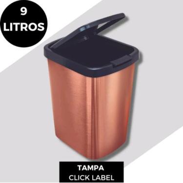 Imagem de Cesto Inox  Lixeira Tampa Click Label Escritório 9 litros - ARQPLAST, 