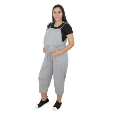 Imagem de Macacão Jardineira Gestante Roupa Mamãe - Doce Mamãe, Cinza, P-40 M-42