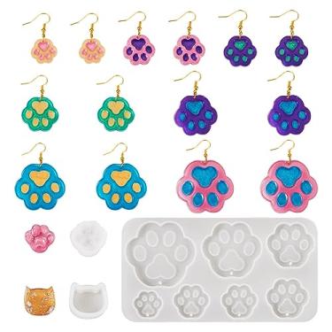 Imagem de Boutigem Molde de silicone com pingente de pata de gato, 5 peças, vários tamanhos, cabochão de cabeça de gato, moldes de fundição de resina para brincos pendurados, colar, gema cabochão, resina epóxi