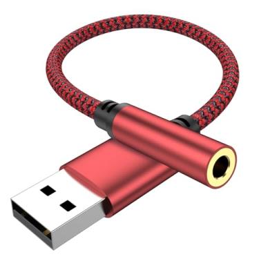 Imagem de USB para placa de som externa auxiliar. Aux para USB, adaptador de áudio USB para conector de 3,5 mm, USB para fone de ouvido fêmea TRRS de 3,5 mm para PS4/PS5/fone de