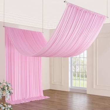 Imagem de Cortinas de teto rosa bebê de 3,5 m × 20 pés para festas de casamento, 2 painéis, cortina de teto de 1,5 x 20 m para tenda de cobertura, sem rugas, fácil de drapear, pendurar e pendurar cortinas rosa