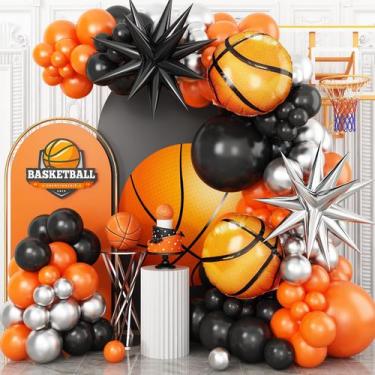 Imagem de Kit de Arco de Balões de Basquete Adorely - Preto, Laranja e Prata