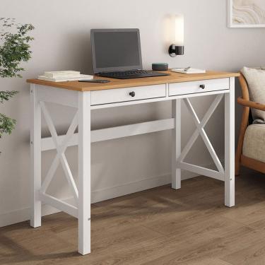Imagem de Escrivaninha Com Gaveta Estrutura Em X Rústico Madeira Adrian Branco Freijó