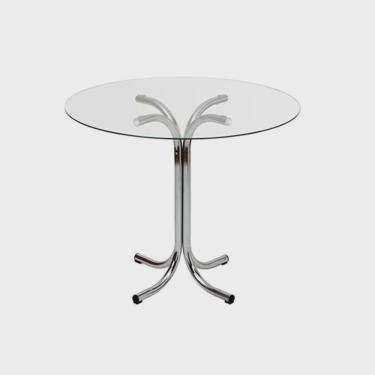 Imagem de Mesa de Jantar ou Cozinha para 4 lugares Pé X Cromada com Tampo de Vidro Redondo 90cm