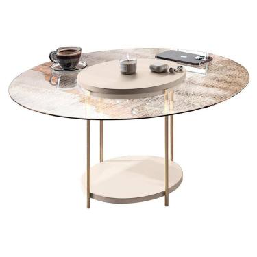 Imagem de Mesa De Centro Sky Redonda Off White Com Tampo De Vidro - Hb Móveis Off White