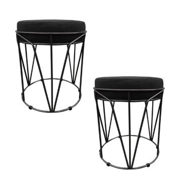 Imagem de Kit 02 Puffs Multiuso Com Mesa 2 Em 1 Suede Preto Base Preto