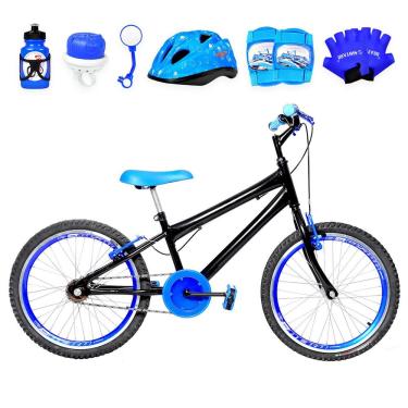 Imagem de Bicicleta Infantil Aro 20 Aero + Kit Proteção Preta E Azul
