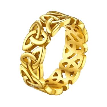 Imagem de FaithHeart Anéis de anel de nó celta para homens e mulheres, aço inoxidável/banhado a ouro 18K Viking com delicada embalagem de presente, 12, Aço inoxidável, Sem pedra preciosa
