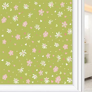 Imagem de Película de janela de privacidade de flores, textura de estilo floral, filme de vidro para sala de estar e escritório em casa, L90 x C 190 cm