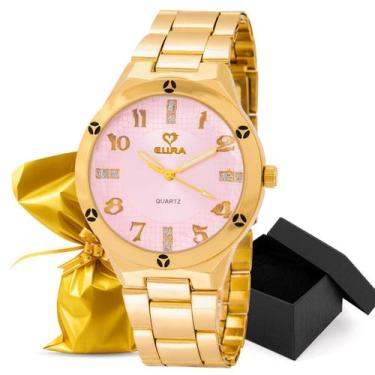 Imagem de Relógio Eura Metal Dourado Feminino Detalhe Na Caixa + Embalagem Prese
