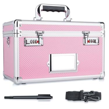 Imagem de LOCKCURX Caixa organizadora de arquivos – caixa de bloqueio com compartimento para etiquetas, caixa de armazenamento com trava, cofre portátil para documentos, medicamentos e objetos de valor - 33,4 x