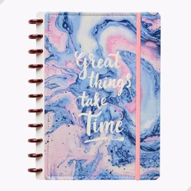 Imagem de Caderno 11 Discos Grande A4 Inteligente 29,5x21cm 80 folhas Lisas e pautadas Com elástico Removível Mármore Capa Dura Premium (Azul e Rosa)