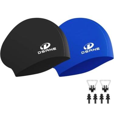 Imagem de Dsane Touca De Natação Feminina Silicone, Pacote Com 2, Para Cabelos Longos, Design Ergonômico 3D, Mulheres, Crianças, Homens, Adultos, Meninos E Meninas, Protetor Auricular Clipe Nasal (G)