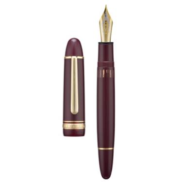 Imagem de Caneta-tinteiro de acrílico Yongsheng Junlai 930, ponta larga tamanho 9 com sistema de enchimento de pistão, tanque de tinta de cerca vermelho vinho com design em forma de torpedo, caneta de mão