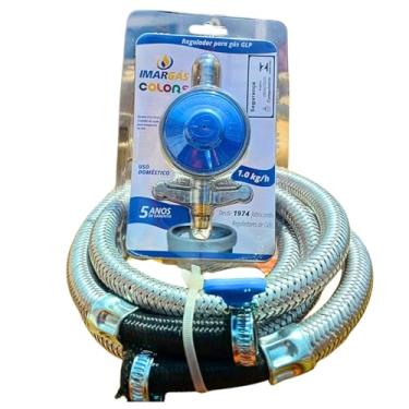 Imagem de Regulador registro Gás Blue Elite 1kg/h Inmetro cozinha fogão forno cooktop mangueira malha aço 2,5 metros