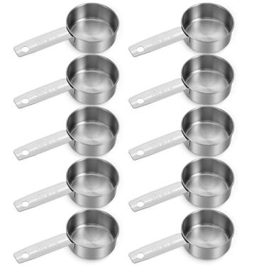 Imagem de 10 colheres de 1/4 xícara, colheres medidoras de aço inoxidável de 60 ml, copos medidores de metal com alças ergonômicas para ingredientes líquidos secos, utensílios de cozinha precisos, podem ser