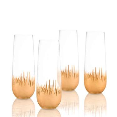 Imagem de Jay Import Gold Sedona Elegante conjunto de 4 taças de jantar para água potável, suco champanhe limão chá gelado, 12,7 x 12,7 cm