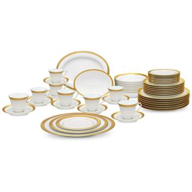 Imagem de Aparelho de Jantar Completo para 8 Pessoas com 50 Peças, Porcelana, Noritake 4167-50A, Branco e Dourado