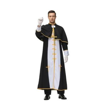 Imagem de AGCOAH Fantasia masculina de padre adulto, fantasia de padre, padre, padre, dia das bruxas, 3 peças (preto e branco)