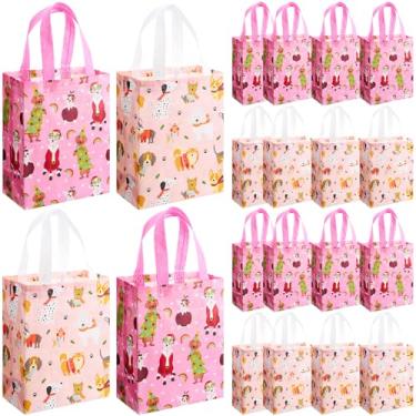 Imagem de Wovnet 30 peças de sacos de Natal a granel rosa tema de cachorro mercadoria sacos de presente com alças reutilizável não tecido sacola de compras bolsa de guloseimas para lembrancinhas de Natal
