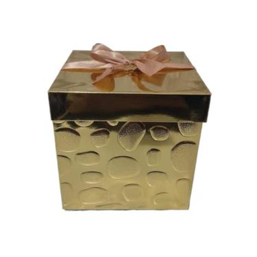 Imagem de Caixa de presente metalizada com laço (Dourada,15cm)