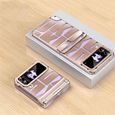 Imagem de Capa de telefone revestida para samsung galaxy z flip 4 flip4 5g capa de proteção de dobradiça transparente, ouro rosa, para galaxy z flip5