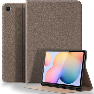 Imagem de XFYKJIN Capa para Samsung Galaxy Tab S6 Lite de 10,4 polegadas 2020/2022/2024, capa de couro de microfibra premium com suporte para caneta S e despertar/hibernar automaticamente, marrom cinza