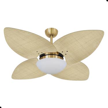 Imagem de Ventilador de Teto Dormamu Dourado 4 Pás Palmae Natural 127V com Controle