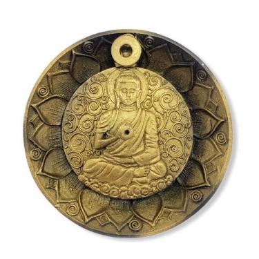 Imagem de Incensário Duplo Prato Buda Dourado Em Resina 12 Cm - Bialluz Presente
