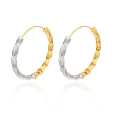 Imagem de Brincos femininos de argola torcida em dois tons – banhado a ouro 18 K, hipoalergênico, cartilagem, hélice, argolas, pequenas joias minimalistas, presentes para aniversário de aniversário