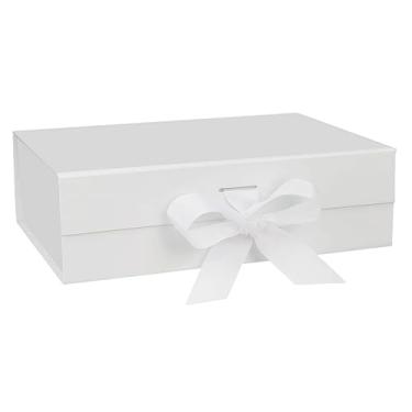 Imagem de iefoah Caixa de presente branca para presentes 26 × 19 × 8 cm, caixas de presente com tampas, fecho magnético, padrinho, dama de honra, para casamento, aniversário, dia dos namorados, chás de panela