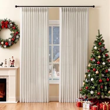 Imagem de Cortinas plissadas naturais com 2 painéis de 2 cm de comprimento para sala de estar, cortina plissada semitransparente com anéis, filtro de luz treinada por memória, tratamentos de janela para quarto