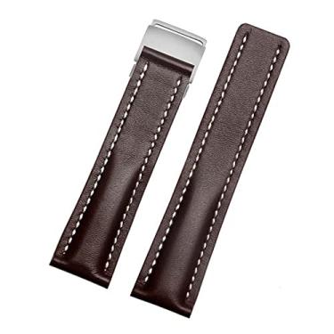 Imagem de BCMCBV Pulseira de relógio para Breitling SUPEROCEAN AVENGER NAVITIMER couro genuíno masculino pulseira de relógio acessórios de relógio pulseira cinto (cor: café, tamanho: 22 mm fivela preta)