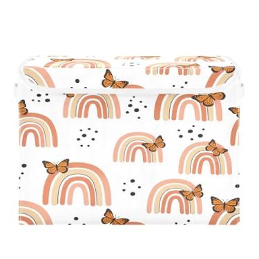 Imagem de Burbuja Caixa de armazenamento de borboletas arco-íris com tampa e alças, grande caixa de armazenamento dobrável para prateleiras armário quarto escritório organizador