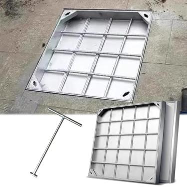 Imagem de Capa de inspeção quadrada de metal para ralo de tempestade, design de encaixe embutido invisível para quintal, garagem, pavimento e cobertura de inspeção (29,5 x 31,5 pol/75 x 80 cm)