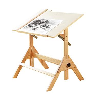 Imagem de Mesa de desenho, mesa de desenho de madeira, mesa de pintura extra grande de 90 x 60 cm, ângulo e altura ajustáveis, com régua de medição, para obras de arte, design gráfico, leitura