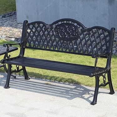 Imagem de Banco de jardim externo para pátio, banco de metal para varanda, banco de parque para 2 pessoas, cadeira de namoradeira à prova de intempéries, móveis de banco com encosto padrão para gramado de