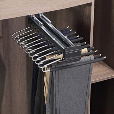 Imagem de Suporte para calças com suporte superior, cabide extensível para calças com trilhos de amortecimento de fileira dupla, haste de manobrista de armário para cachecóis, roupas, toalhas e calças - braços