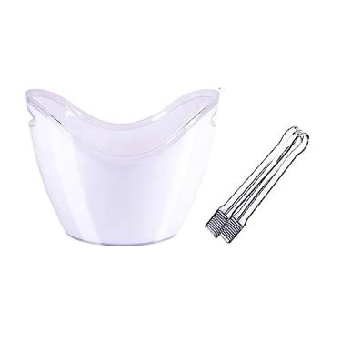 Imagem de VHDY85KA Baldes de gelo de 8 litros de acrílico com pinças de gelo, balde oval de armazenamento de plástico para 2 garrafas de vinho ou champanhe Balde de gelo Bar Balde de gelo (branco)