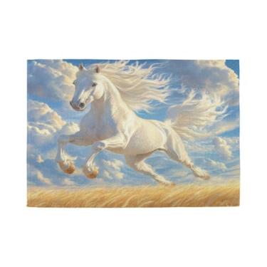 Imagem de Burbuja Jogo americano conjunto de 6, tapetes de mesa antiderrapantes laváveis para corrida de cavalos brancos, resistentes ao calor para cozinha, mesa de jantar, ambientes internos e externos