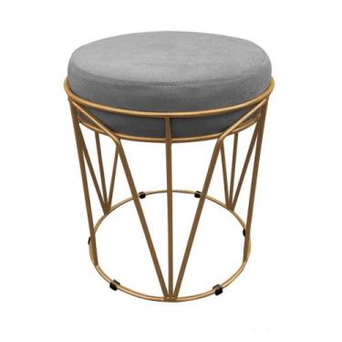 Imagem de Puff Babu Suede Base Dourado Drossi Grafite - D' ROSSI
